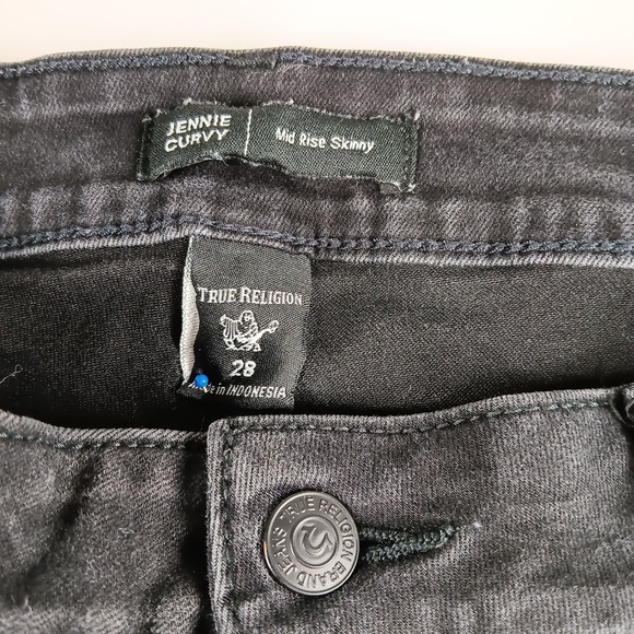 True Religion Jennie Mid Rise Flap Curvy Skinny‎ Jeans, Black Rinse, Sz 28 - Picture 1 of 11